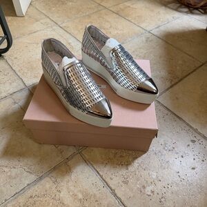 Miu Miu Metallic Silver Platform Loafers